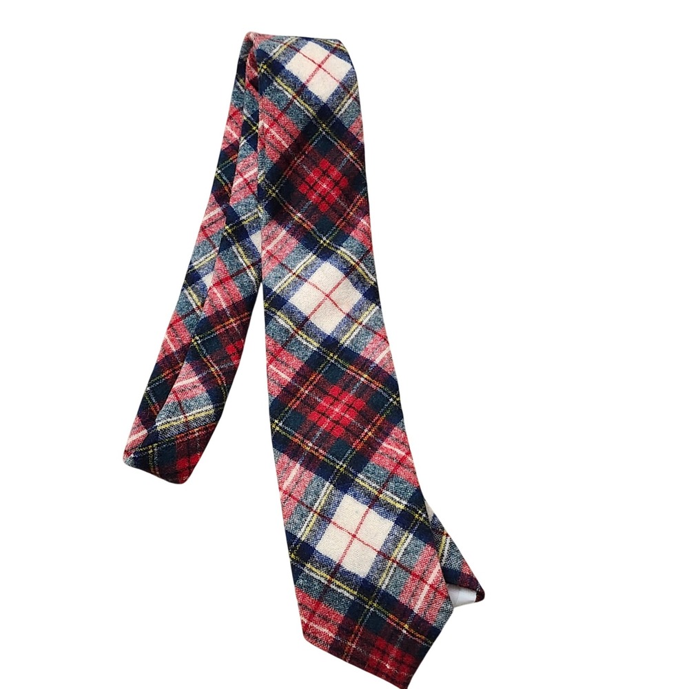 Pendleton Mens Red Navy Plaid 100% Virgin Wool Necktie Vintage Tartan Tie
